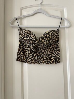 Leopard Print Bustier Crop Top in Tan/Black
